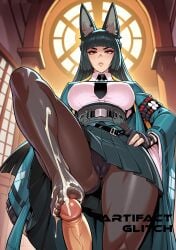 ai_generated artifactglitch cum_on_feet foot_fetish footjob fox_ears hoshimi_miyabi pantyhose zenless_zone_zero
