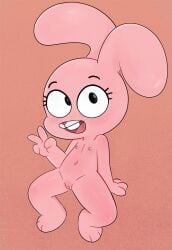 1girls anais_watterson anthro anthro_female anthro_only anthro_solo bunny_girl cartoon_network catrash cub eyebrows eyelashes female female_cub female_only flat_chest fur furry furry_female furry_only naked_female peace_sign pink_body pink_fur rabbit rabbit_girl small_breasts solo solo_anthro solo_female the_amazing_world_of_gumball young young_anthro young_female
