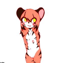 1girls anthro anthro_female anthro_only anthro_solo cub female female_cub female_only flat_chest fur furry furry_female furry_only guronyan hair hair_between_eyes khani_(guronyan) orange_fur red_outline small_breasts solo solo_anthro solo_female striped striped_fur striped_hair striped_markings stripes tiger tiger_ears tiger_girl watermark yellow_eyes young young_anthro young_female