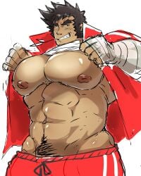 balls bara big_pecs bulge flaccid hayato_nekketsu kaeru333938123 male male_only muscles muscular pecs penis rival_schools shirt_lift solo solo_male