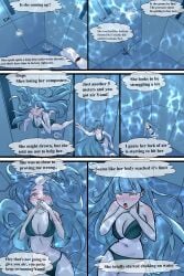 1boy1girl 1girl1boy air_bubbles bikini blue_eyes blue_hair drowning marima666_(artist) medium_breasts original_character pool swimming_pool underwater water