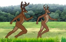 bambi_(character) bambi_(film) father_and_son forest ledorean nude_anthro nude_male open_smile running smile smiling_at_another smiling_at_partner the_great_prince_of_the_forest