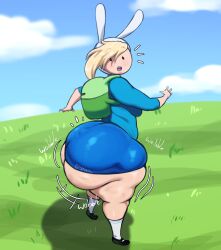 1girls adventure_time ass backpack big_ass blonde_hair bottom_heavy bubble_butt clothing dat_ass fat_ass female female_only fionna_and_cake fionna_the_human_girl gluteal_fold grass hat huge_ass isxues large_ass outdoors shirt skirt solo thick_ass thick_thighs thunder_thighs wide_hips wobbling_ass