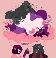 5_fingers 5_toes absurd_res anthro anthro_on_anthro anthro_penetrated anthro_penetrating anthro_penetrating_anthro areola avian beak big_breasts biped bird bodily_fluids breasts clothed clothing corvid corvus_(genus) crow cum daigo duo english_text feet female female_penetrated fingers genital_fluids hair hi_res huge_breasts interspecies male male/female male_penetrating male_penetrating_female mammal muscular muscular_anthro muscular_male nipples oscine passerine penetration sex text toes tongue tongue_out