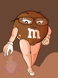 bare_legs bare_thighs candy evasidelights food_creature glasses humanoid legs living_candy living_food m&m's mars_incorporated mascot ms._brown pussy spokescandy thick_thighs thighs waddling_head