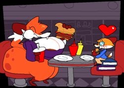 2024 anthro areola_slip ass_bigger_than_head big_ass breasts_bigger_than_head brew_dafox_(superiorfox) burger couple date dinner_date dumptruck_ass fur furry giant_ass giant_breasts glasses gravy_dafox_(superiorfox) huge_ass hyper_ass hyper_breasts milf mother_and_father no_incest restaurant size_difference smaller_male superiorfox tiny_male toony