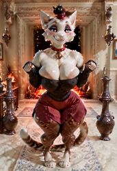 1girls ai_generated alternate_fur_color anthro areola_slip bell_collar black_eyes body_fur breasts cat_ears cat_girl cat_tail civitai civitai_lora closed_mouth collar female female_only fire fireplace furry furry_female furry_female_only furry_only grey_eyeshadow high_heels_without_vamps indoors jingle_bell jingle_bell_collar multicolored_fur off-shoulder off-shoulder_sweater off_shoulder off_shoulder_sweater paw_pose picture_(object) red_collar red_high_heels sclera_color_request shadow solo standing striped_tail stripes stripes_(marking) sweater tagme vampless_high_heels white_fur white_pupils