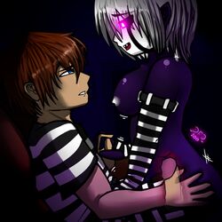 1boy 2017 animatronic black_skin blue_eyes bouncing_breast brown_hair clothed crying_child_(fnaf) datfurrydude duo five_nights_at_freddy's five_nights_at_freddy's_4 glowing_eyes hand_holding hand_on_thigh human human_on_humanoid humanoid internal male marionette_(fnaf) mask nightmarionne nude on_couch on_top open_mouth pink_eyes puppet_(fnaf) rule_63 sex sharp_teeth shirt striped_clothing striped_stockings teeth white_hair white_skin x-ray