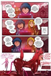 4_panel_comic ahe_gao all_fours charmeine_(fetishabyss) climaxing comic_page dialogue doggy_style english_dialogue english_text evangeline_(fetishabyss) fetishabyss fetishstudio kitsune lailah_(fetishabyss) latex latex_suit orgasm_face original_character original_characters tagme vibrator