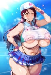 1girls ai_generated big_breasts breasts enormous_breasts female female_focus huge_breasts large_breasts long_hair love_live! love_live!_sunshine!! plump red_hair sakurauchi_riko thick_thighs thighs venus_body yellow_eyes