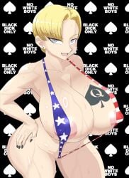 american_flag_bikini android_18 blonde_hair cuckold dark-skinned_male darm_engine dragon_ball dragon_ball_gt huge_breasts interracial queen_of_spades