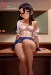 1girls 2d ai_generated areolae ass back bare_shoulders big_ass black_hair blue_eyes bra brown_eyes dark_skin dark_skinned_female day erophoenix female female_focus full_body hairclip hayase_nagatoro jewelry long_hair looking_at_viewer one-piece_tan panties patreon_username please_don't_bully_me,_nagatoro sitting skin_fang small_breasts smile solo tan tan_body tan_lines tanline thick thick_thighs uncensored underwear undressing