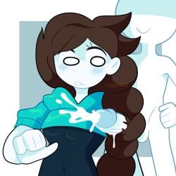 1boy 1girls 2024 2d big_penis brown_hair clothed clothing cum cum_on_body cum_on_hair cyan_void faceless_male female hair hair_fetish hairjob long_hair male no_penetration ragsuo2 simple_background skylar_(zylerworries4u) surprised surprised_expression youtube