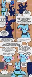absurd_res anthro blush blush_lines bodily_fluids comic duo english_text erinthebat female genital_fluids hi_res hunter_(rain_world) inv_(rain_world) lethal_company looking_at_genitalia perfume rain_world rivulet_(rain_world) sad sitting slugcat smelly text undressing_self vaginal_fluids videocult