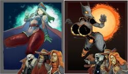 2girls 4boys big_breasts black_hole bonesfish breasts claws clothed_female female furry furry_female goblin goddess headwear hunter's_hound hunter_(loop_hero) lich_(loop_hero) long_hair loop_hero male meme meme_reference necklace omega_(loop_hero) priestess_(loop_hero) pubic_hair skeleton thick_thighs thighs