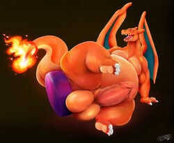 1boy anal anal_sex belly big_penis big_testicles black_background blue_eyes blush buttplug charizard chubby claws coal_(tabra) dildo erection eyecandy fangs feet fire insertion male male_only masturbation muscular muscular_male nintendo nude open_mouth orange_skin original_character penetration penis pokemon pokemon_(species) scalie sex_toy soles solo spread_legs tail testicles text thick_thighs tongue veins veiny_penis video_games wide_hips wings