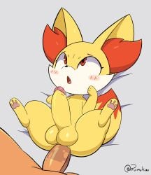 absurd_res anal anal_sex animal_genitalia anthro balls canid canine duo erection fennec_fox fennekin feral fox fur generation_6_pokemon genitals hi_res huge_thighs humanoid_genitalia male male/male male_penetrated male_penetrating mammal nintendo nude penetration penis pokemon pokemon_(species) ruimu_kiou sex simple_background thick_thighs true_fox yellow_body yellow_fur