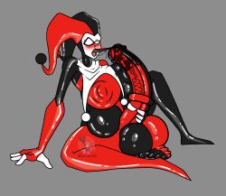 after_fellatio after_masturbation after_oral autofellatio autofellatio_under_clothes batman_(series) belly_inflation big_balls big_belly big_breasts big_penis condom_stuck_in_throat condom_suit dc dc_comics filled_belly futa_only futanari harley_quinn harley_quinn_(the_batman) horse_penis horsecock horsecock_futa horsecock_futanari intersex jester_girl jester_outfit saliva saliva_drip saliva_on_penis saliva_on_tongue saliva_string saliva_trail self_upload solo solo_futa swallowing swallowing_cum thigh_suit tongue tongue_out xsherlock420_(artist)