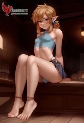 1boy 2d ai_generated ass barefeet big_ass crossdressing crossdressing_male erection erection_under_clothes erophoenix feet full_body link looking_at_viewer looking_back male male_focus navel nude otoko_no_ko pale_skinned_male patreon_username pointy_ears skirt smile soles solo solo_male sweat the_legend_of_zelda thick thick_thighs toes uncensored