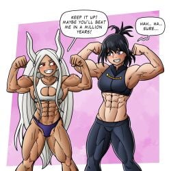 abs biceps competition dialogue miruko muscular muscular_female my_hero_academia nana_shimura rumi_usagiyama sandspire sweat veins