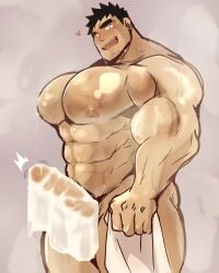 balls bara big_pecs blush boner erection kaeru333938123 male male_only muscles muscular musk my_senpai_is_annoying nude pecs penis senpai_ga_uzai_kouhai_no_hanashi solo solo_male sweat sweating takeda_harumi_(shiromanta)