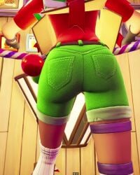 ass ass_focus big_ass big_butt female fortnite holiday_boxy_(fortnite) rear_view screencap shaking_ass shaking_butt shorts standing tagme video