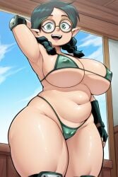 ai_generated big_breasts big_butt big_hips glasses green_eyes green_hair micro_bikini pose room stable_diffusion the_owl_house willow_park