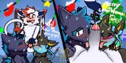 anthro belu_miranda_(character) collaborative_oral eeveelution feral generation_1_pokemon generation_4_pokemon generation_5_pokemon generation_6_pokemon generation_8_pokemon genitals group hisuian_form hisuian_zorua humanoid_genitalia humanoid_penis kai_mew-(character) legendary_pokemon luca_the_shinx_(artist) luxray male male/male mew_(pokemon) mistletoe nintendo penis plant pokemon pokemon_(species) regional_form_(pokemon) sanas sylveon trio zoroark