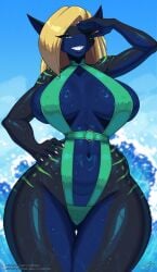 1girls 2020s 2025 2d 2d_(artwork) 5_fingers abs anthro anthro_only ass_visible_through_thighs bedroom_eyes big_breasts big_thighs blonde_female blonde_hair breasts cameltoe child_bearing_hips claws cleavage clothing curvy curvy_body curvy_female curvy_figure eyebrows eyelashes female female_focus female_only furry furry_female furry_only green_eyes hi_res highres hips hourglass_figure huge_breasts large_breasts long_ears looking_at_viewer low-angle_view lyorenth-the-dragon mammal midriff navel original original_character pinup shark shark_girl shark_tail sharp_teeth sierra_(kojimafire) skimpy slim_waist sling_bikini smile smiling_at_viewer solo solo_female thick_thighs thigh_gap thighs toned_stomach water wet wet_body wide_hips