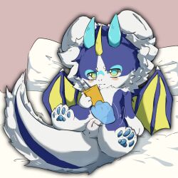 blue_body blue_dragon_(character) blue_eyes blue_hair blue_wings caluo dragon duo fur hair kemono male male/male mythological_creature mythological_scalie mythology scalie wings yellow_wings
