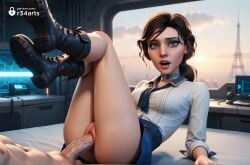 1boy 1boy1girl 1girls ai_generated artist_name bioshock bioshock_infinite blue_eyes blue_footwear blue_skirt boots breasts brown_hair choker clothed_female_nude_male clothed_sex elizabeth_comstock female hi_res legs_up lips long_hair looking_at_viewer low_ponytail lying medium_breasts missionary nose nude open_mouth patreon_username penis ponytail pussy pussy_juice r34arts sex shirt skirt solo_focus straight uncensored vaginal_penetration vaginal_sex watermark web_address white_shirt