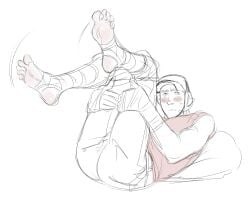 blush bulge bulge_through_clothing clothed feet feet_up foot_focus for_everyone_who_realized_they_had_a_foot_fetish_through_plna’s_scout_art gay holding_legs holding_thigh looking_at_viewer male male_only plna scout_(team_fortress_2) shy softcore stirrup_legwear team_fortress_2 tf2 visible_bulge yaoi