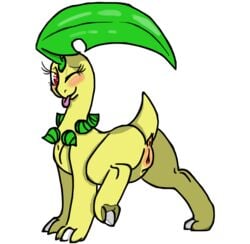 anus ass bayleef blush female feral fur honey_the_grizzly nintendo one_eye_closed pokemon pokemon_(species) presenting presenting_hindquarters pussy simple_background solo thepest tongue tongue_out video_games wink