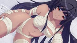 1girls black_hair breasts dark_skin egyptian female female_only long_hair makeup mokunaii_(monster_musume) monster_girl monster_musume_no_iru_nichijou monster_musume_no_iru_nichijou_online mummy nail_polish pointy_chin red_eyes smile solo