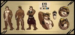 1boy 2016 4_toes 5_fingers abs anklet anthro armpit_hair armpits balls barefoot biceps biped black_border black_claws black_clothing black_fur black_hair black_nipples black_nose black_pawpads black_stripes black_tail black_topwear blonde_hair blue_eyes border brown_fur brown_tail canine chains cheek_tuft claws clothed clothing color_swatch countershade_face countershade_tail countershade_torso countershading crossed_arms dog_tags ear_piercing facial_piercing flaccid full-length_portrait full_length fur gauged_ear hair hi_res humanoid_penis hybrid industrial_piercing jewelry kyo_(kiasano) lip_piercing looking_at_viewer male male_only mammal model_sheet multicolored_fur multicolored_hair multicolored_tail multiple_angles multiple_poses muscular muscular_male mustelid necklace nipple_piercing nipples nude otter pawpads pecs pendant penis piercing plantigrade portrait pose red_bottomwear red_clothing shirt shorts simple_background smile smirk snakebite_piercing snout solo sorakirbys standing striped_fur striped_tail stripes tan_background tank_top toe_claws toes tuft two_tone_hair uncut vein veiny_penis white_balls white_countershading white_fur white_penis white_tail wristband