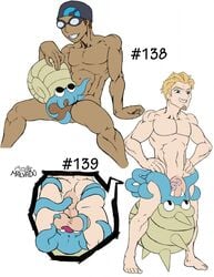 1boy abs ambiguous_gender anal anal_insertion anal_sex anus arm_support ass beard big_penis black_eyes blonde_hair blue_eyes blue_skin boner dark-skinned_male dark_skin erection fangs feet fellatio goggles hands_on_hips interspecies josemalvado male male_only muscular muscular_male navel nintendo no_nipples npc_trainer nude omanyte omastar oral penetration penis pokemon pokemon_oras pokemon_sm pokephilia sex shell sitting size_difference smile standing swimmer_(pokemon) swimmer_(pokemon_oras) swimmer_(pokemon_sm) teeth tentacle_sex tentacles testicles text toes veins veiny_penis video_games white_background