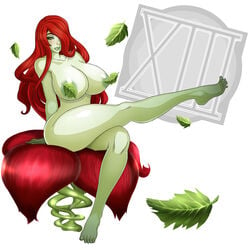 1:1 1girls 2d barefoot batman_(series) breasts cleavage dc dc_comics feet female female_only full-length_portrait full_length green-skinned_female green_skin highres huge_breasts large_breasts long_hair navel nipple_bulge nipples pamela_isley poison_ivy portrait red_hair solo standing tagme toes topless waifuholic yellow_eyes