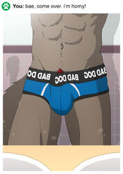 abs animal_genitalia animal_penis ariesartist bathroom briefs bulge canine canine_penis clothing crotch_shot english_text faceless_male fluffy fluffy_tail fur grey_fur hi_res inside male male_only mammal mirror muscular navel penis penis_tip red_penis reflection sink standing text underwear