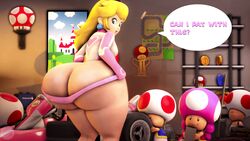 3d 3d_(artwork) ass ass_cleavage ass_focus bbw big_ass big_butt bubble_butt butt_crack dat_ass elbow_gloves fungi_fauna gigantic_ass gloves huge_ass hyper_ass male mario_(series) mario_kart nintendo princess_peach seducing seductive source_filmmaker superstreamteam toad_(mario) toadette wide_hips