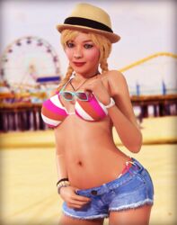 1girls 2017 3d 5_fingers big_breasts blonde_hair blush bracelet braid breasts eyebrows eyelashes female female_only glasses grand_theft_auto grand_theft_auto_v hair hands hat human jean_shorts jewelry lips lipstick looking_at_viewer makeup necklace nose outdoors rasmus-the-owl shorts solo solo_female standing stomach tracey_de_santa twin_braids