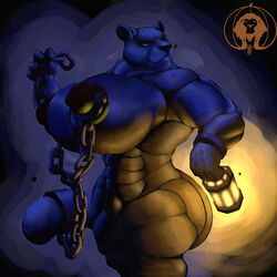 abs biceps big_breasts big_nipples black_fur breasts chains dark extreme_muscles feline female fur furry huge_breasts hyper hyper_muscles lantern lion looking_at_viewer mammal muscular muscular_female muscular_legs nipple_piercing nipples piercing shadow small_head smile thick_thighs triceps video_games xatanlion