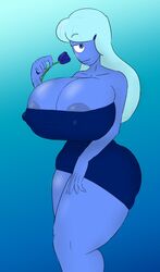 1girls 5h4m3l355 big_breasts big_hips blue blue_rose breasts cartoon_network cleavage curvy cyclops female female_only gem_(species) huge_breasts nipple_bulge one_eye sapphire_(steven_universe) simple_background smile solo steven_universe