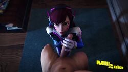 3d animated big_penis blizzard_entertainment bodysuit brown_hair couple d.va duo erection eyelashes female gloved_handjob gloves handjob lips long_hair m1llcake masturbation no_sound nude overwatch penis pov sex source_filmmaker straight video white_gloves