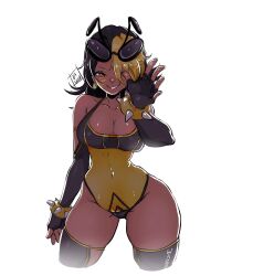 avispa_nectarinia breasts brown_hair dark-skinned_female dark_skin latina spiked_bracelet starsnoir sunglasses sunglasses_on_head thick_thighs thighs two_tone_hair virtual_youtuber voluptuous wasp_girl waving yellow_hair