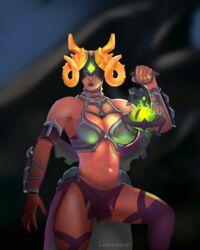 1girls breasts dark-skinned_female dark_skin female female_only horns infernal_seris paladins seris_(paladins) text watermark