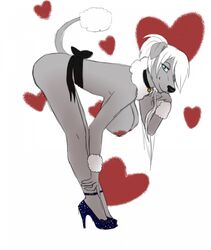 ass_up bent_over big_breasts bow breasts canine clothing collar female footwear fur hair hanging_breasts heart high_heels holidays huge_breasts invalid_tag mammal pinup poodle pose prunella pumps ribbons sash shoes valentine's_day voluptuous white_fur white_hair