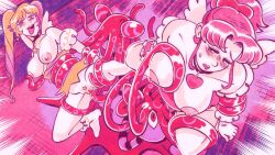 2girls arms_behind_back big_breasts blonde_hair blush bondage boots breast_squeeze breasts choker chubby chubby_female fat female femsub gloves hikari_(taylor_titmouse) looking_pleasured magical_girl momoka_(taylor_titmouse) multiple_girls multiple_subs ponytail pussy red_eyes red_hair rescue_lovers restrained taylor_titmouse tentacle tentacle_monster tentacle_sex tongue tongue_out twintails wings yellow_eyes