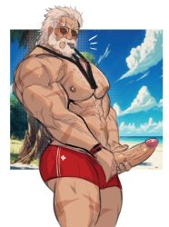 1boy beach big_penis dilf lifeguard looking_at_viewer male_only muscular muscular_male overwatch pecs reinhardt reinhardt_(overwatch) robokeh