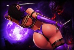 3d big_ass clothed_female female_only masked_female mileena mileena_(mk9) moon mortal_kombat mortal_kombat_(2011) ninja pose posing sais solo tagme weapon yellow_eyes