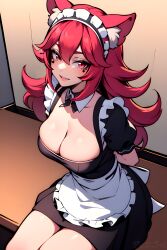 1girls ai_generated big_breasts cleavage long_hair lunaria_ayaren maid maid_uniform red_eyes red_hair virtual_youtuber vtuber